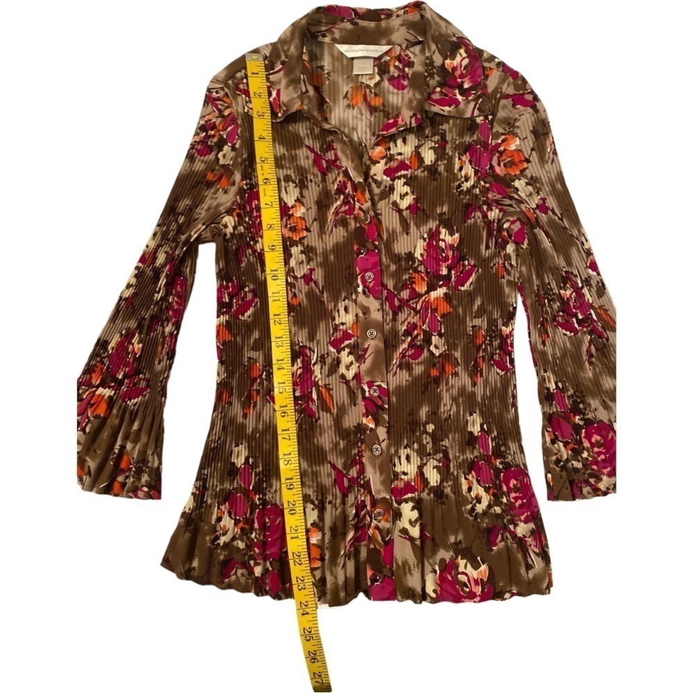 Christopher & Banks Floral Blouse Womens Small Taupe & Hot Pink Professional - Picture 10 of 12